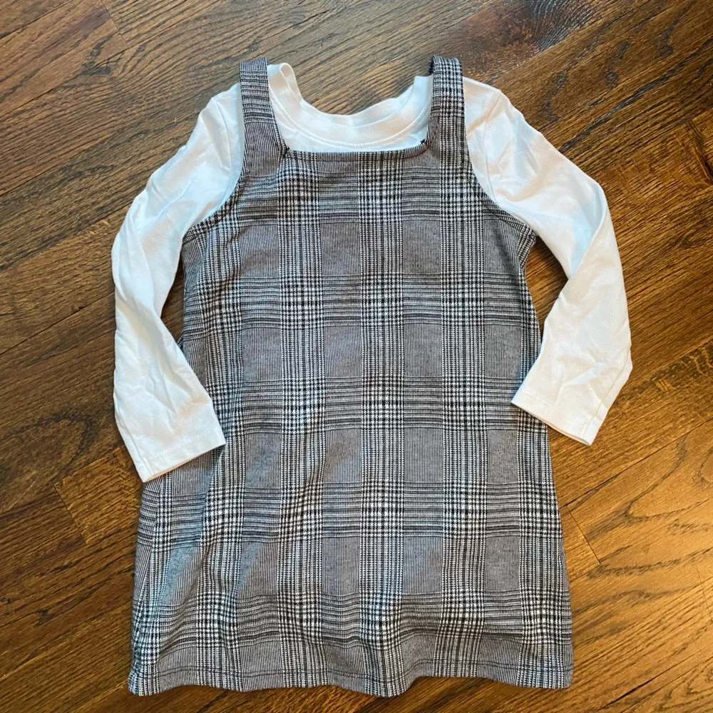 Plaid Pinafore Dress with White Long Sleeve Top mix match toddler girl 4T school